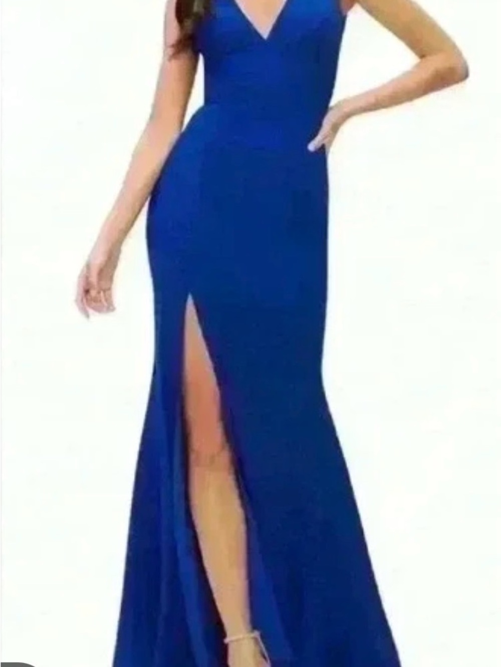 Elegant Royal Blue V-Neck Evening Gown with Front Slit